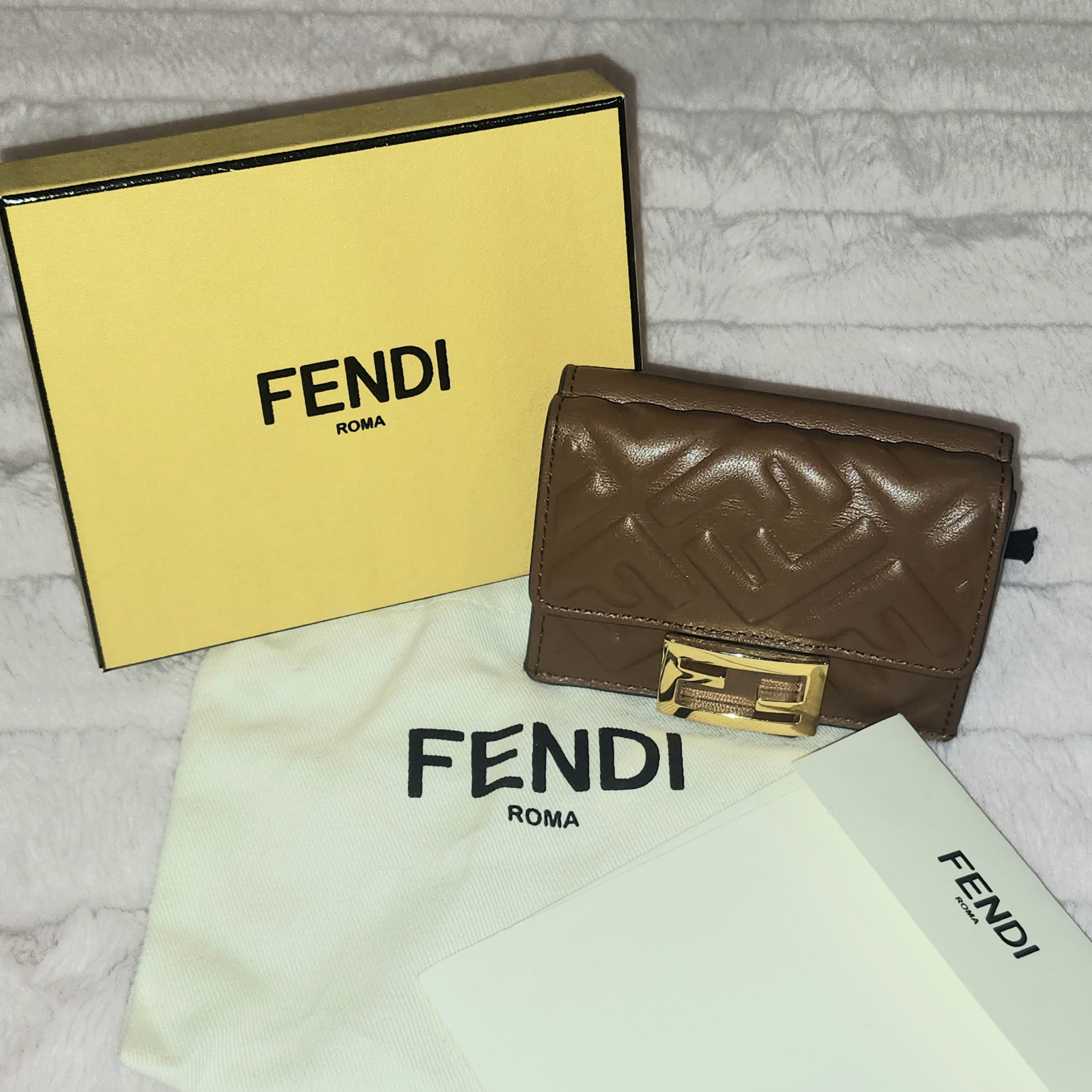 Fendi Baguette Micro Trifold Leather Wallet